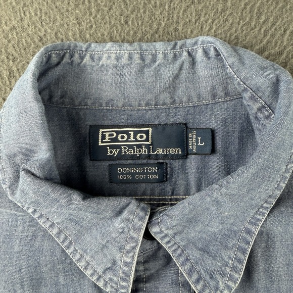 Polo Ralph Lauren Shirt Men's L Blue Donington Denim Chambray Flap Pockets West - Picture 4 of 10